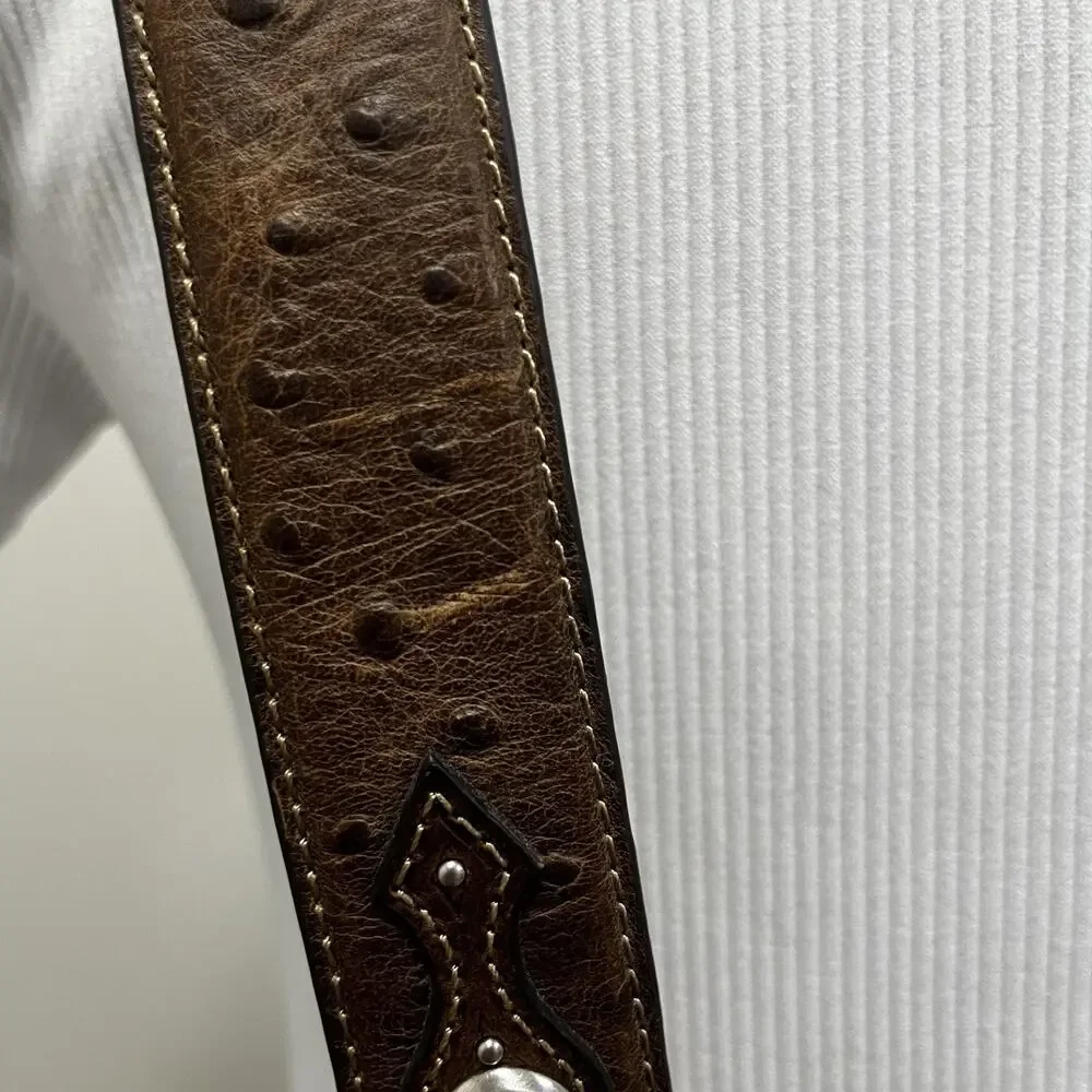 Nocona Mens Brown Ostrich Leather Studded Western Belt Sz 40 N2491844 EUC